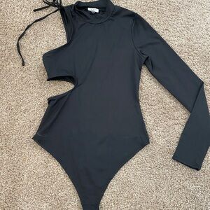 Black Asymmetrical Long Sleeve Bodysuit small
